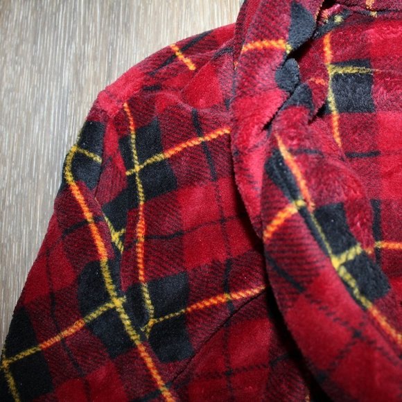 NWT MEN'S POLO RALPH LAUREN PLUSH PLAID BATH ROBE RED BLACK YELLOW - Picture 6 of 8